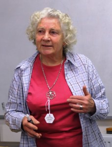 Margaret Thomas presenting a speech